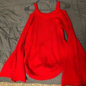 Red open shoulder sweater